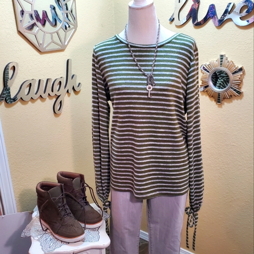 A.n.a Rich Avocado & Gray Striped L/s Popover Top Sz XL NwT